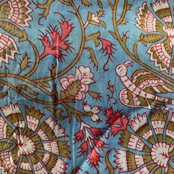 echarpe coton block print bleu rose 4