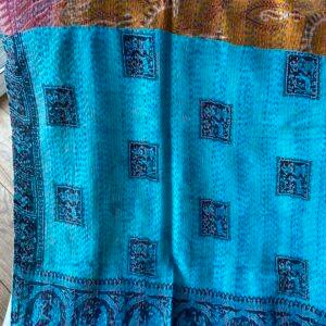 echarpe kantha 100% orange et turquoise 7