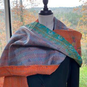 echarpe kantha soie orange bleu 2