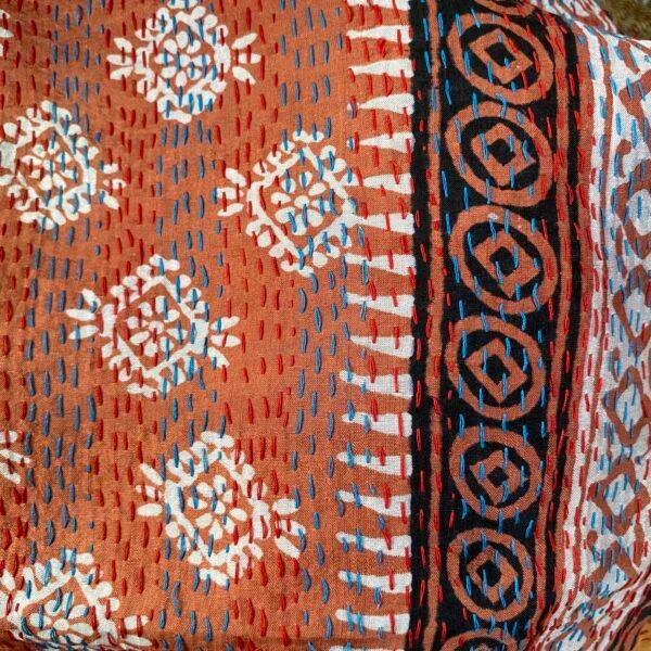 echarpe kantha soie rouille turquoise 1