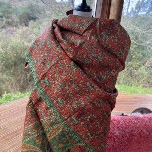 chale kantha beige et orange vert 2