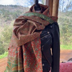 chale kantha beige et orange vert 3