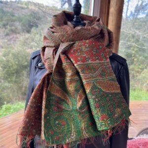 chale kantha beige et orange vert 5