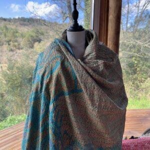 chale kantha beige turquoise et vert 1