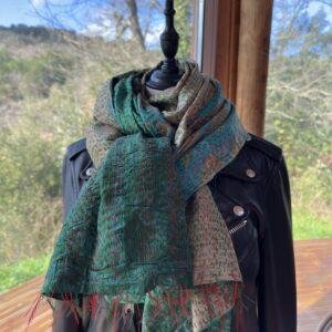 chale kantha beige turquoise et vert 5