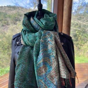 chale kantha beige turquoise et vert 6