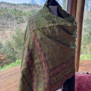 chale kantha bleu lavande et vert anis 2