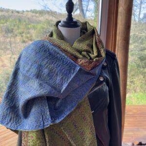 chale kantha bleu lavande et vert anis 3