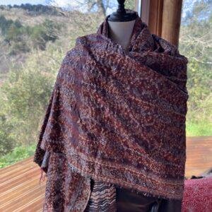 chale kantha bordeaux et noir rayé blanc 1