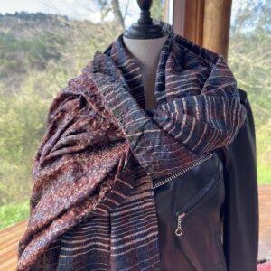 chale kantha bordeaux et noir rayé blanc 3