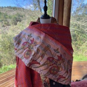 chale kantha brouge rose et jaune bordeaux 1