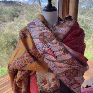 chale kantha brouge rose et jaune bordeaux 4