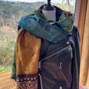 chale kantha jaune vert et bleu vert 4