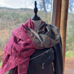 chale kantha rose indien et gris vert 3