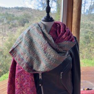chale kantha rose indien et gris vert 4