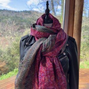 chale kantha rose indien et gris vert 5