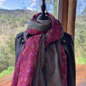 chale kantha rose indien et gris vert 6