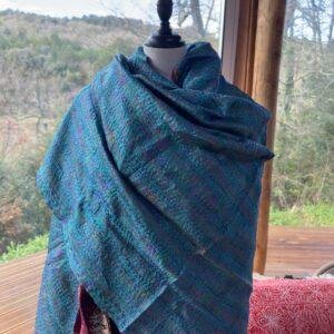 chale kantha turquoise et beige rouge 1