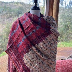 chale kantha turquoise et beige rouge 2
