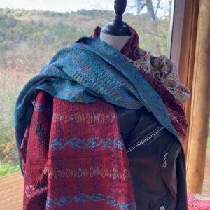 chale kantha turquoise et beige rouge 3