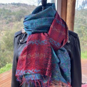 chale kantha turquoise et beige rouge 5
