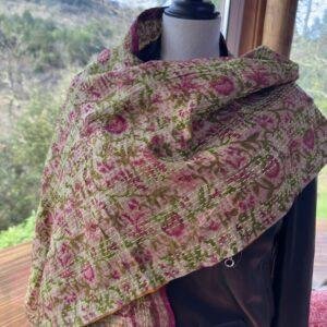 echarpe kantha orange bordeaux et rose fleuri 2