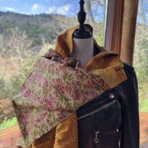 echarpe kantha orange bordeaux et rose fleuri 4