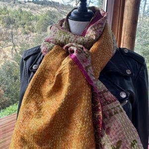 echarpe kantha orange bordeaux et rose fleuri 7