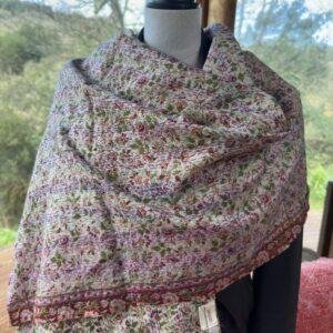 echarpe kantha rose clair fleuri et jaune moutarde 7